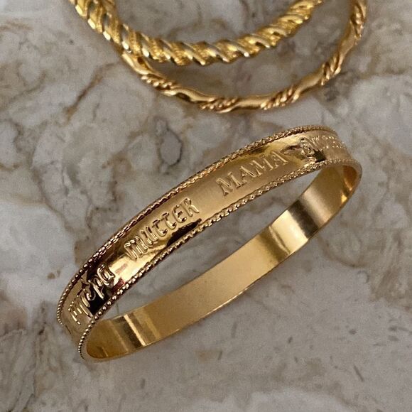 Gold Tone Bangles Bracelets Trio Set “Mother” - Picture 2 of 10